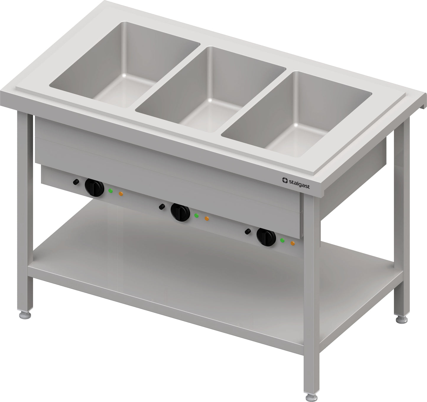 Stalgast Warmausgabe mit Bain-Marie 3x GN1/1 Einzelbecken, 1245x750x880, Edelstahlabdeckung