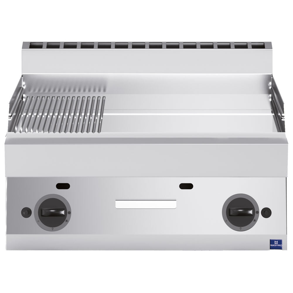 Virtus Gas-Grillplatte, Tischmodell, verchromt 1/3 gerillt und 2/3 glatt