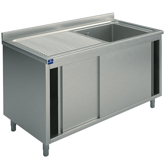 Virtus Spülschrank, 1 Becken, Tropftasse links, mit Schiebetüren, 1000x700 mm