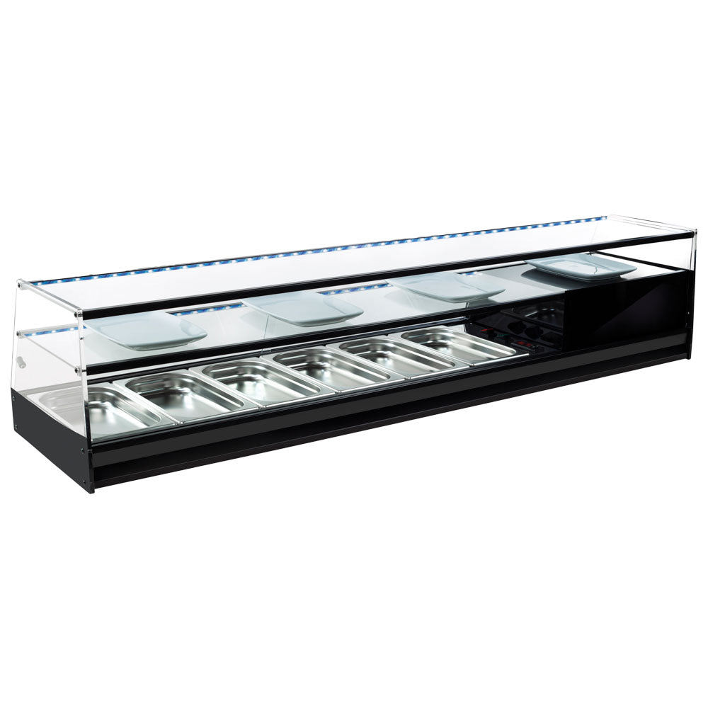 Virtus Tapaskühltheke mit gerader Frontverglasung und 1 Glasboden, 6x GN 1/3 H=40 mm