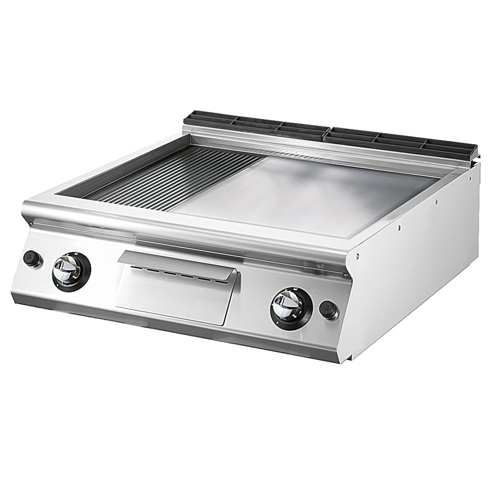 Virtus Gas-Grillplatte, Tischmodell, 1/3 gerillt und 2/3 glatt verchromte Platte