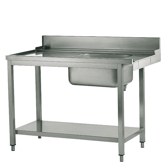 Virtus linker Zulauftisch mit Becken rechts für Korbdurchschubspüler, B=1800 mm