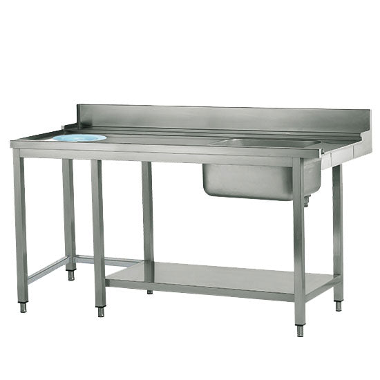 Virtus linker Zulauftisch mit Becken rechts und Abfallloch, B=1500 mm