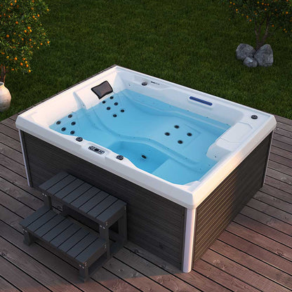 Home Deluxe Outdoor Whirlpool mit Treppe und Thermoabdeckung STREAM 211 x 156 cm für 3 Personen