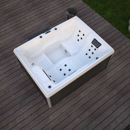Home Deluxe Outdoor Whirlpool mit Treppe und Thermoabdeckung STREAM 211 x 156 cm für 3 Personen