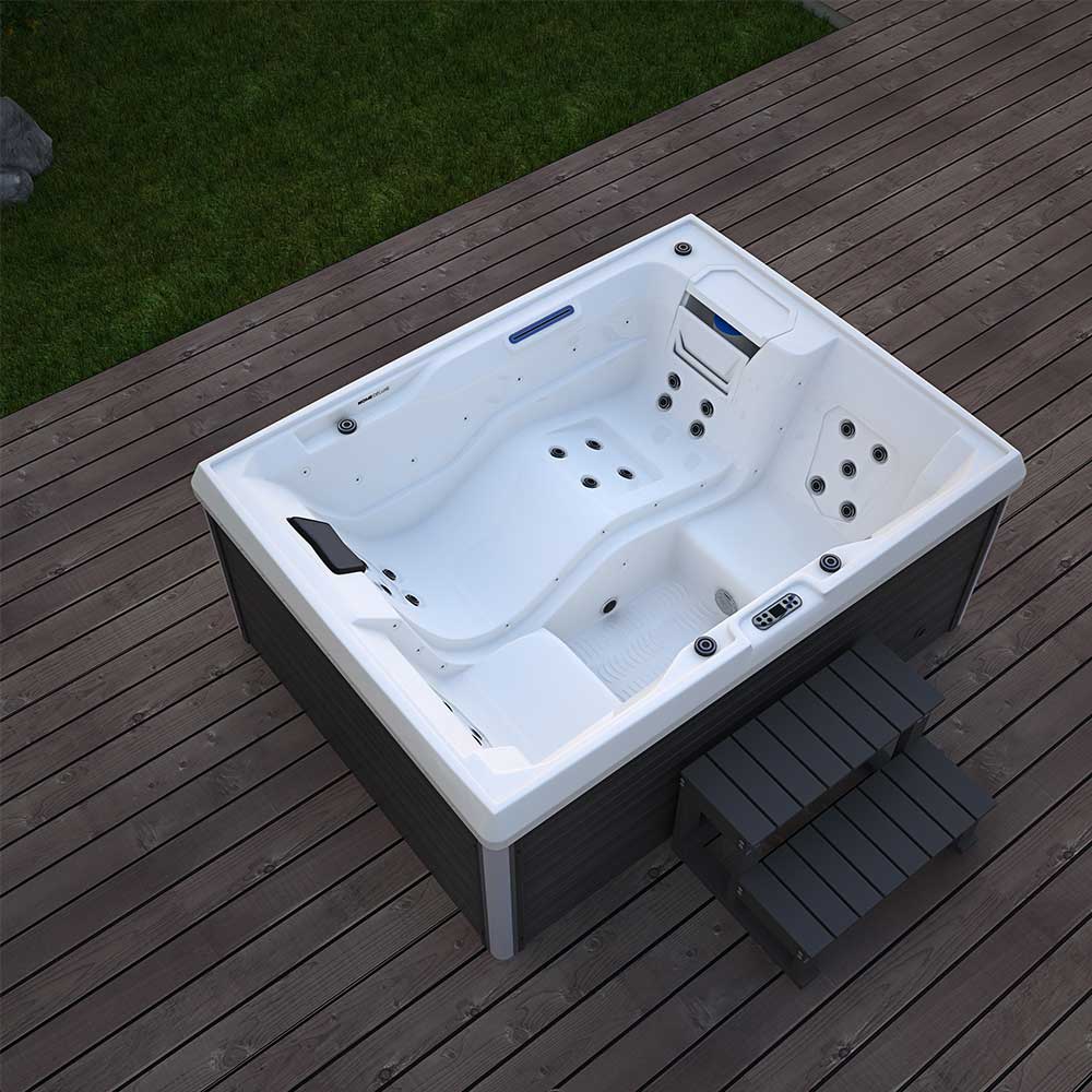 Home Deluxe Outdoor Whirlpool mit Treppe und Thermoabdeckung STREAM 211 x 156 cm für 3 Personen