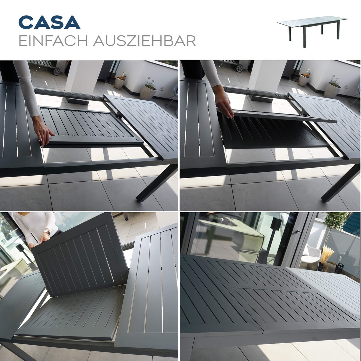 Home Deluxe Gartentisch ausziehbar CASA - 160/240 x 100 cm