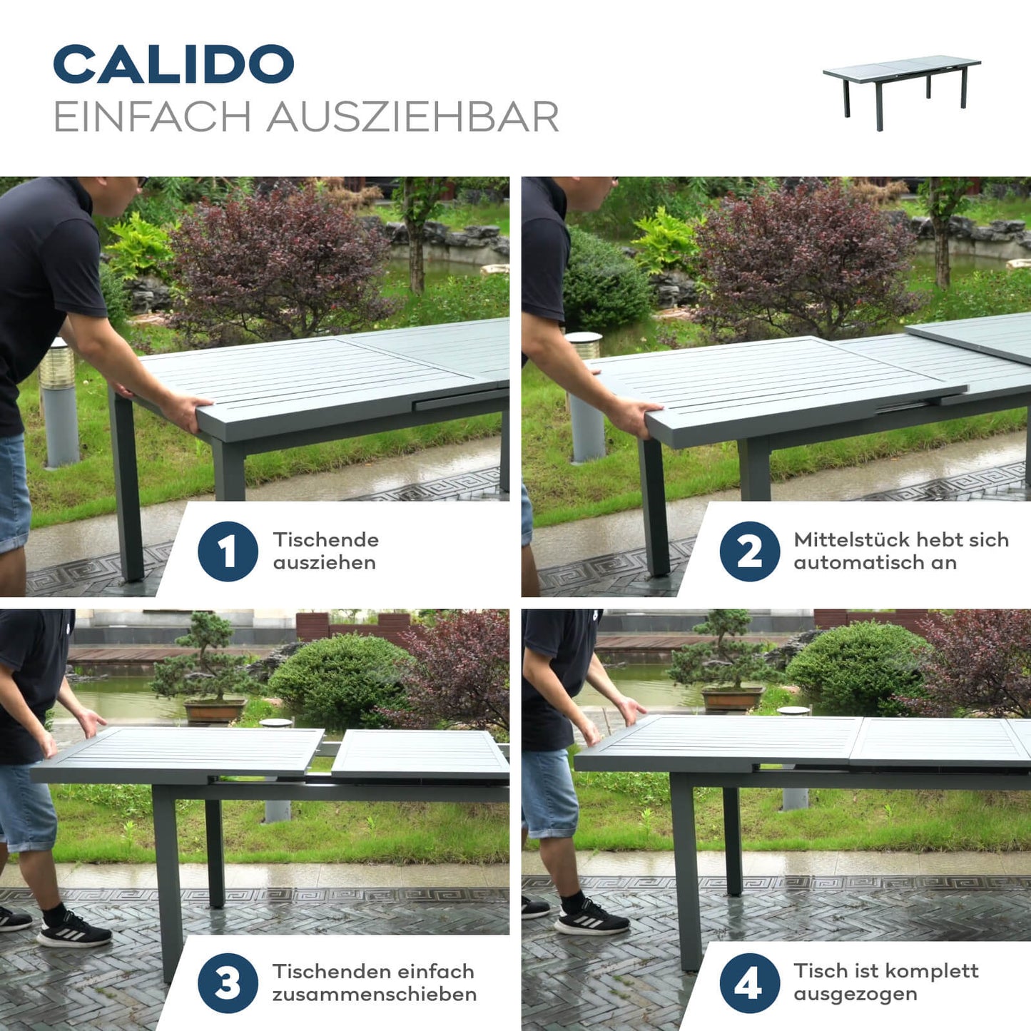 Home Deluxe Ausziehbarer Gartentisch CALIDO - 240-180 x 97,5 cm