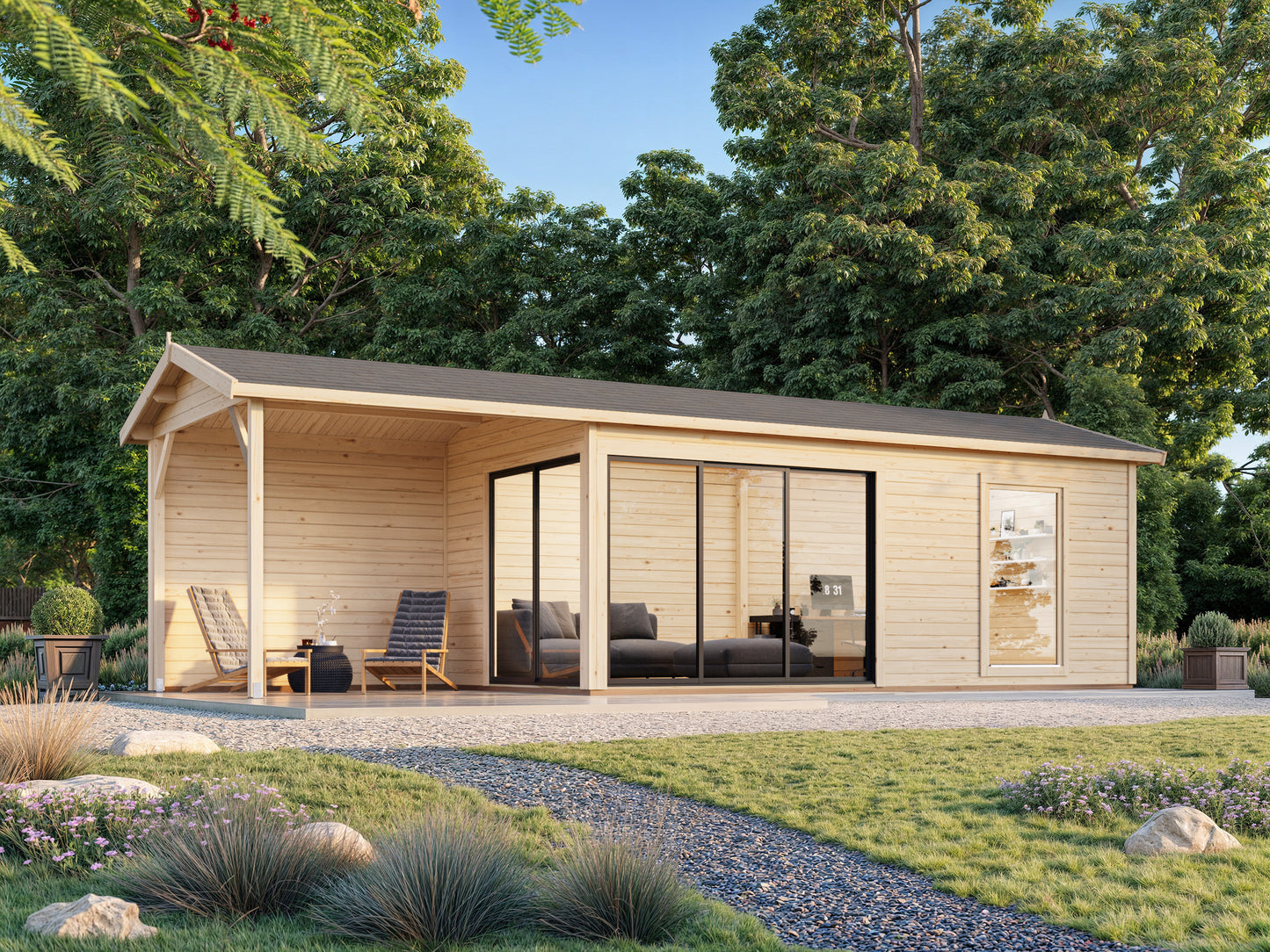 Palmako Amanda 17,1+7,8 m2 Slide Plus - Grau tauchgrundiert