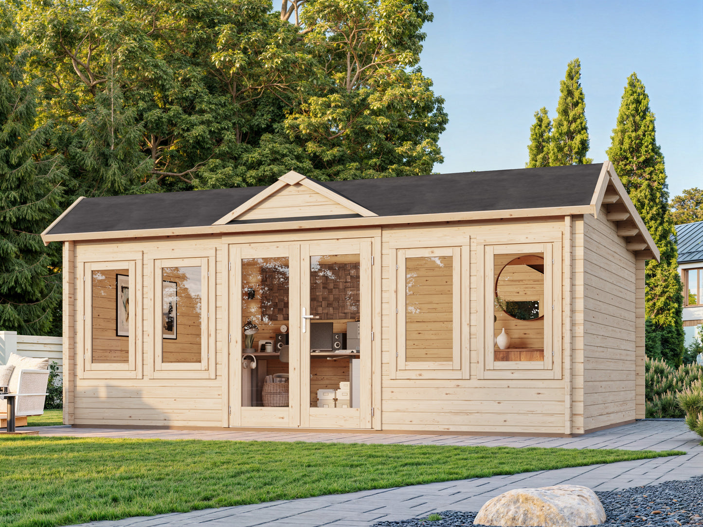Palmako Claudia Pent 19,4 m2 - Lackiert hellgrau RAL7042 + weiß RAL9016