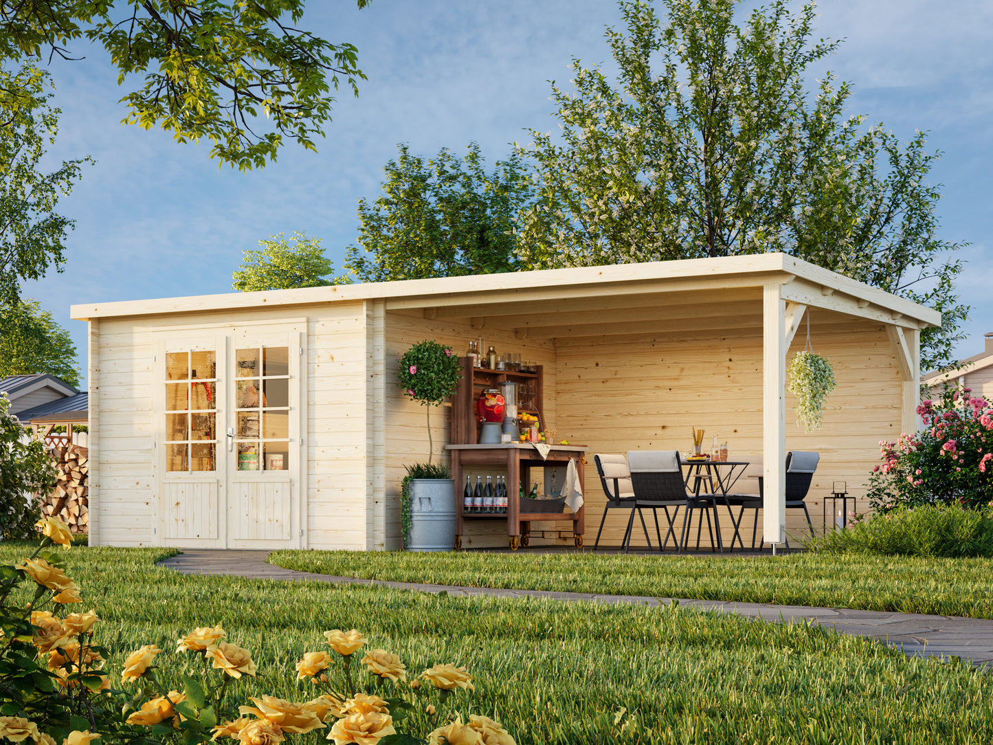 Palmako Ella 8,7+10,0 m2 - Lackiert hellgrau RAL7042 + weiß RAL9016
