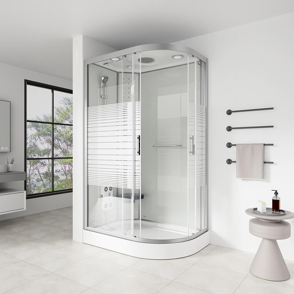 Home Deluxe Duschkabine mit Wasserfall und Rückenmassage WHITE PEARL - 120 x 80 cm Rechts