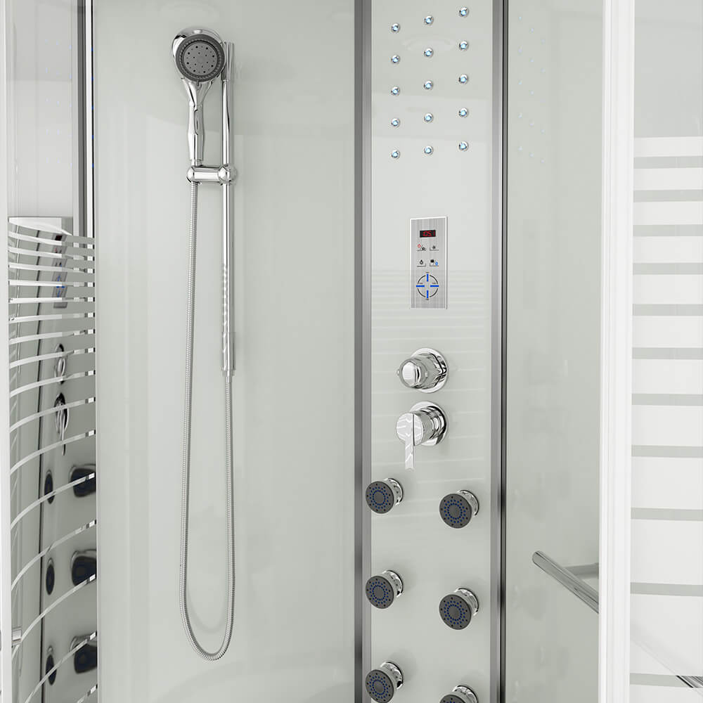 Home Deluxe Duschkabine mit Wasserfall und Rückenmassage WHITE PEARL - 120 x 80 cm Rechts