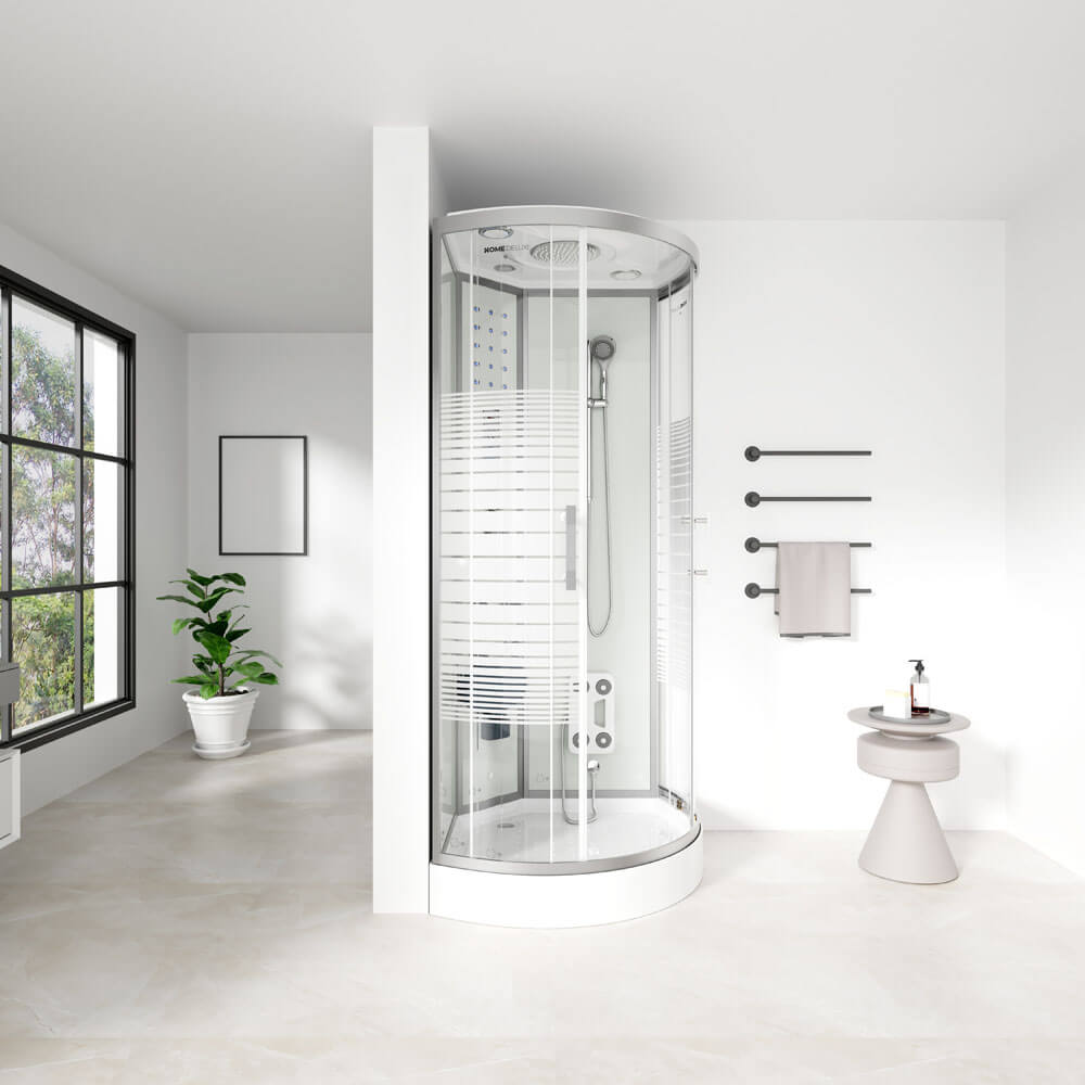 Home Deluxe Duschkabine mit Wasserfall und Rückenmassage WHITE PEARL - 90 x 90 cm