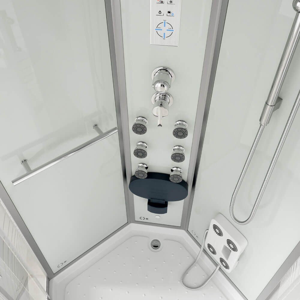 Home Deluxe Duschkabine mit Wasserfall und Rückenmassage WHITE PEARL - 90 x 90 cm