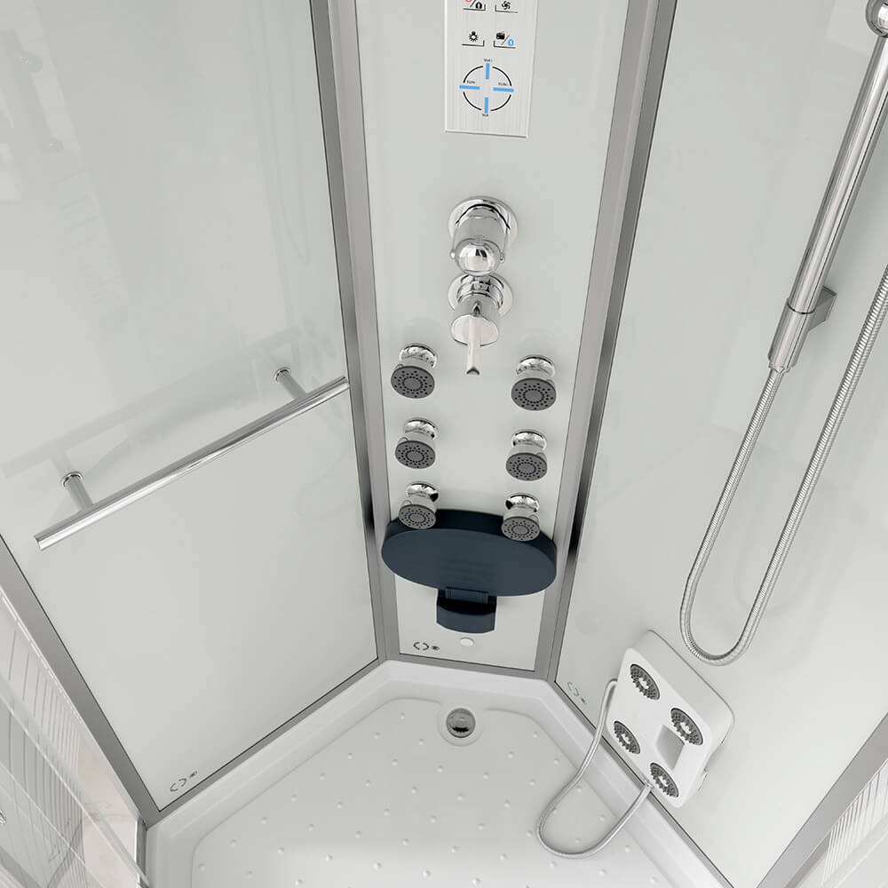 Home Deluxe Duschkabine mit Wasserfall und Rückenmassage WHITE PEARL - 100 x 100 cm