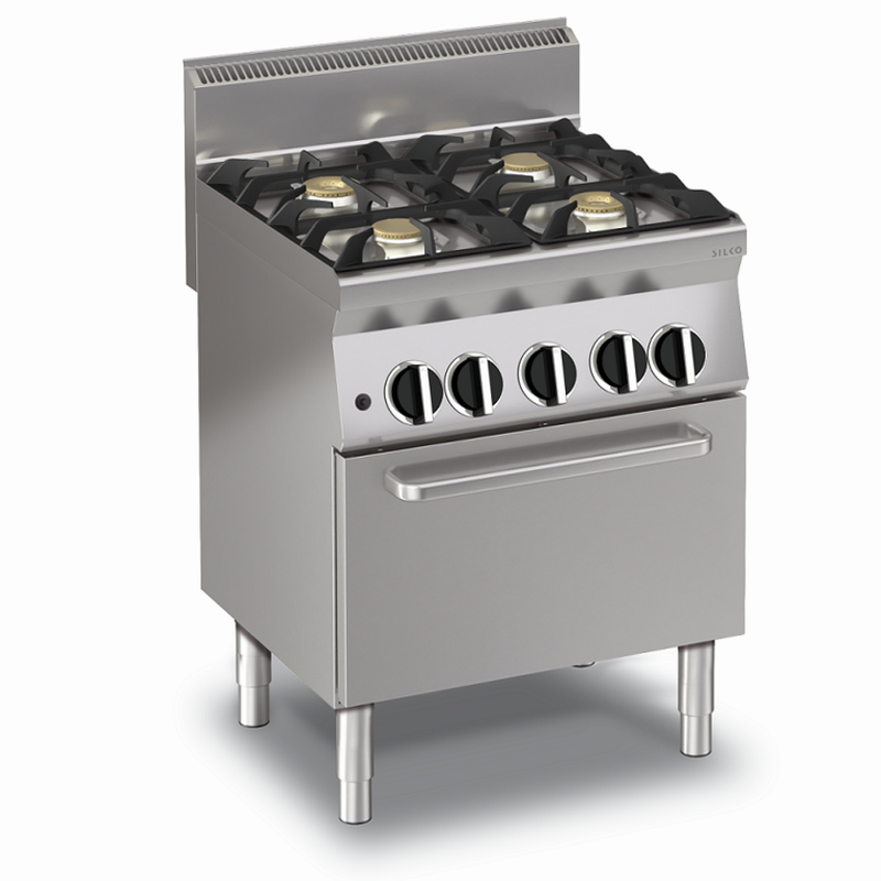 KBS Gastrotechnik Gas-Herd mit 4 Brennern und Gasbackofen