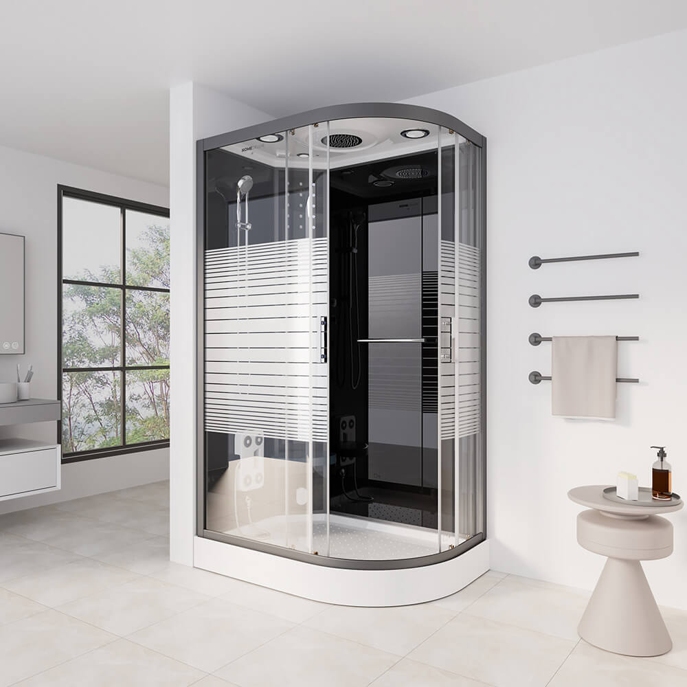 Home Deluxe Dampfdusche mit Wasserfall und Dampfsauna BLACK PEARL  - 120 x 80 cm Rechts