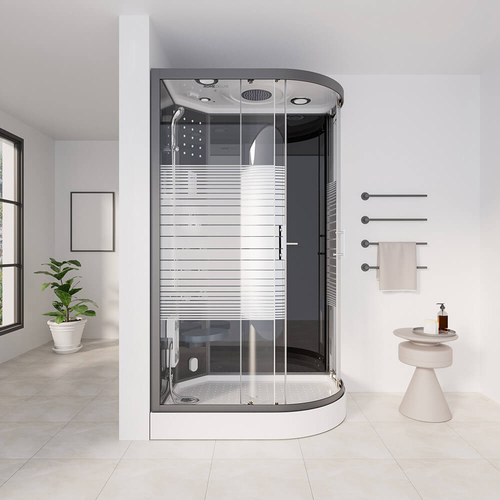 Home Deluxe Dampfdusche mit Wasserfall und Dampfsauna BLACK PEARL  - 120 x 80 cm Rechts
