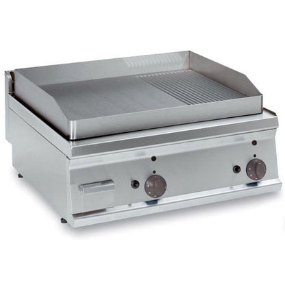 KBS Gastrotechnik Gas-Grillplatte glatt-gerillt hartverchromt mit 2 Heizzonen Tischgerät
