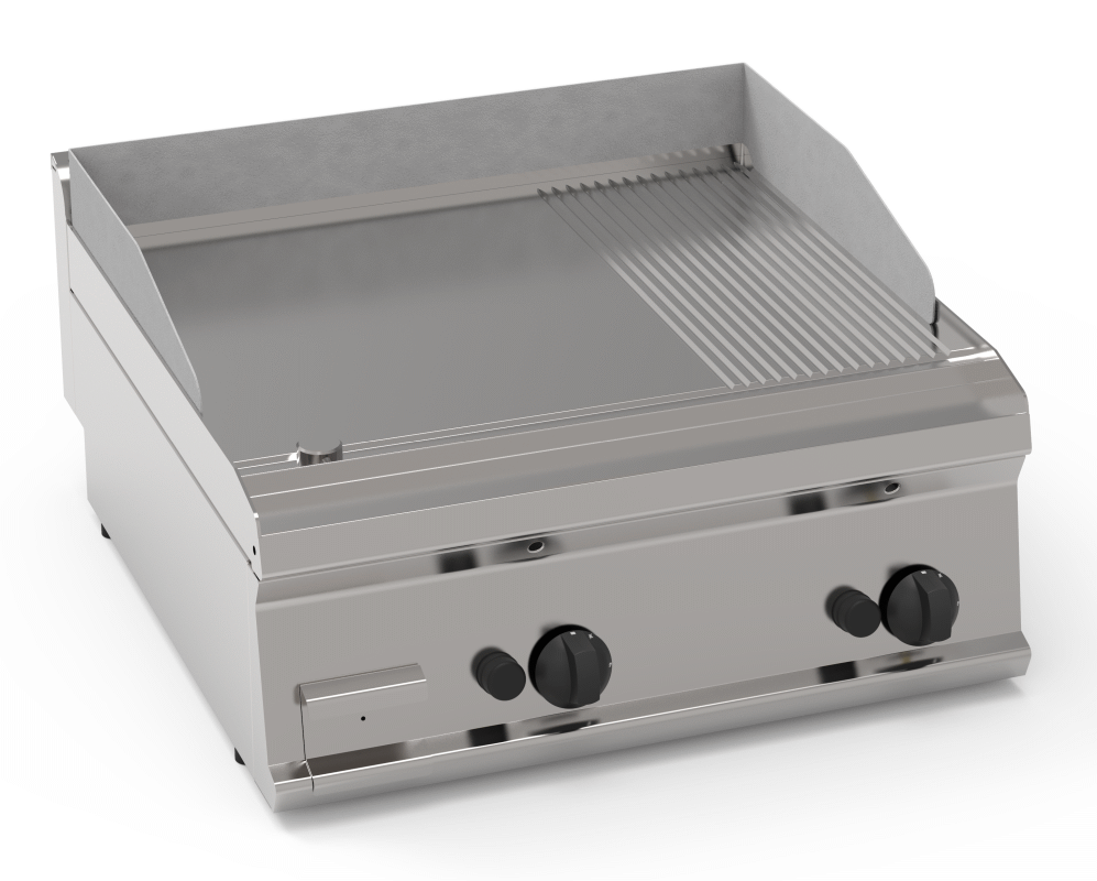 KBS Gastrotechnik Gas-Grillplatte glatt-gerillt hartverchromt mit 2 Heizzonen Tischgerät