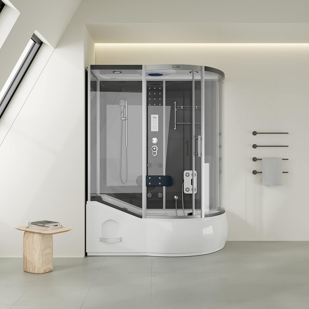 Home Deluxe Duschkabine mit Badewanne ALLIN 2IN1 - 170 x 90 Schwarz Rechts
