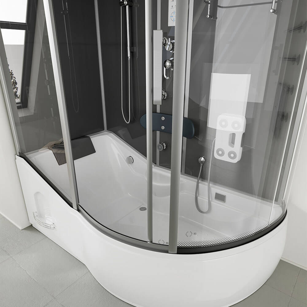 Home Deluxe Duschkabine mit Badewanne ALLIN 2IN1 - 170 x 90 Schwarz Rechts