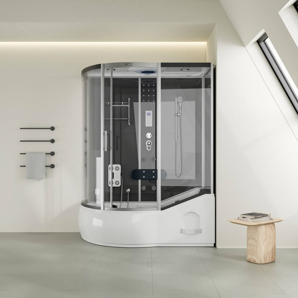Home Deluxe Dampfdusche mit Whirlpool ALLIN 4IN1 - 170 x 90 Schwarz Links