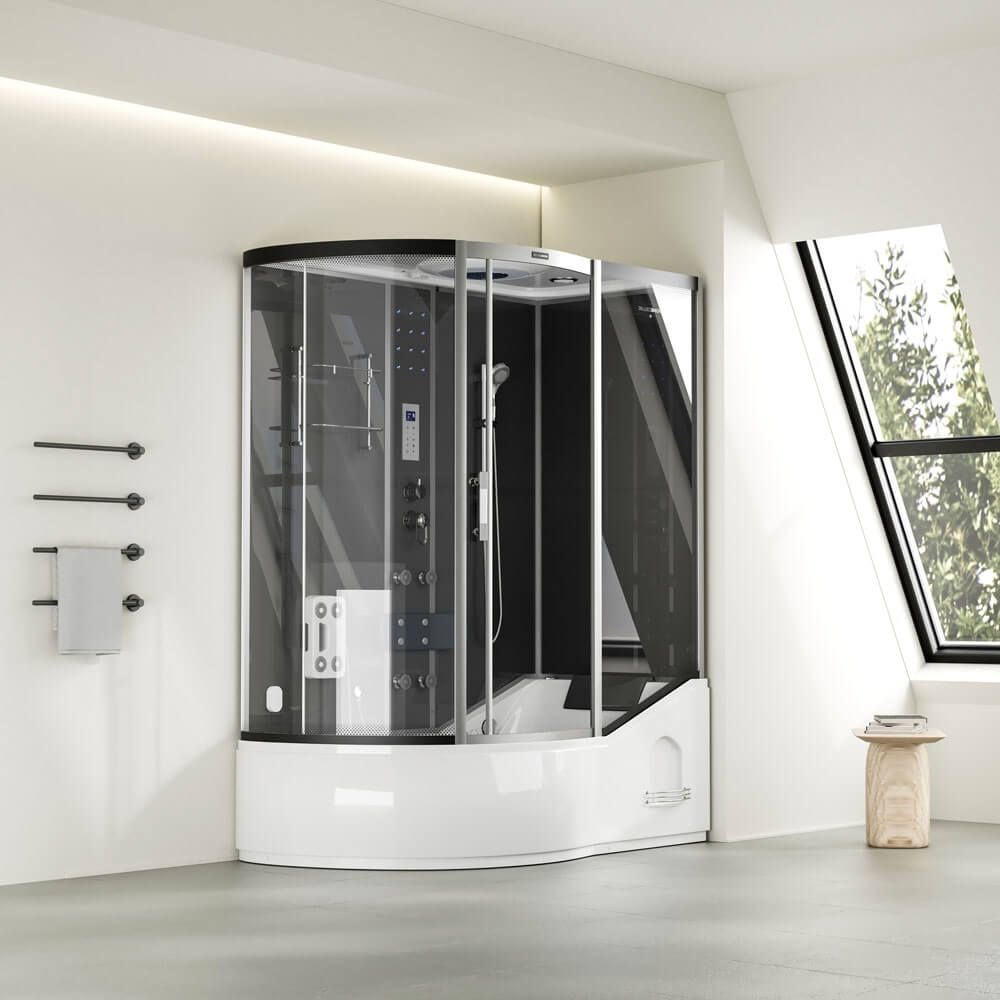 Home Deluxe Dampfdusche mit Whirlpool ALLIN 4IN1 - 170 x 90 Schwarz Links