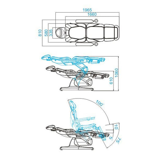 ActiveShop Elektrischer Kosmetikstuhl Azzurro 870 3 Motoren grau