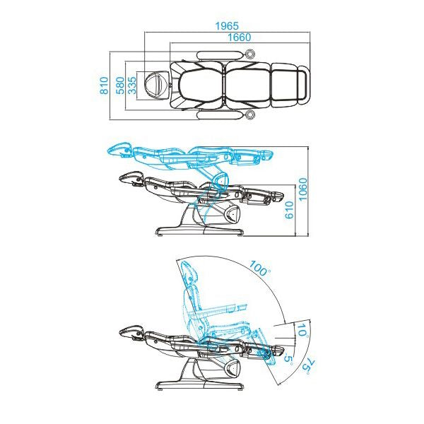 ActiveShop Elektrischer Kosmetikstuhl Azzurro 870 3 Motoren weiß