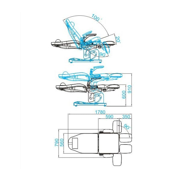 ActiveShop Elektrischer Fußpflegestuhl Azzurro 709A 3 Motoren grau
