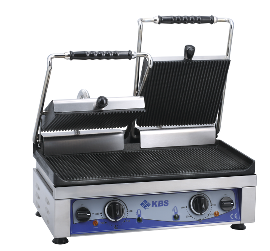 KBS Gastrotechnik Kontaktgrill Grillfläche 52x24cm oben & unten gerillt 2 Heizzonen