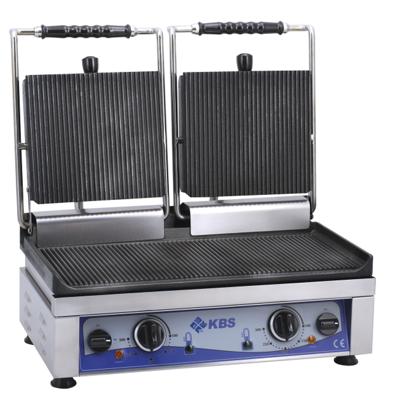KBS Gastrotechnik Kontaktgrill Grillfläche 52x24cm oben & unten gerillt 2 Heizzonen