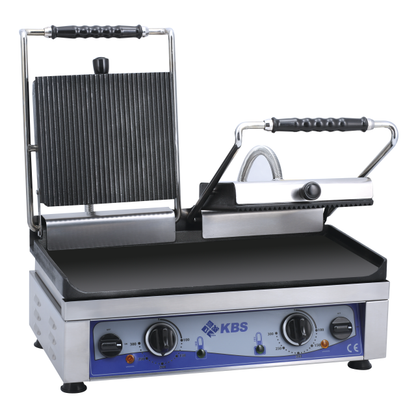 KBS Gastrotechnik Kontaktgrill Grillfläche 52x24 cm oben gerillt & unten glatt 2 Heizzonen