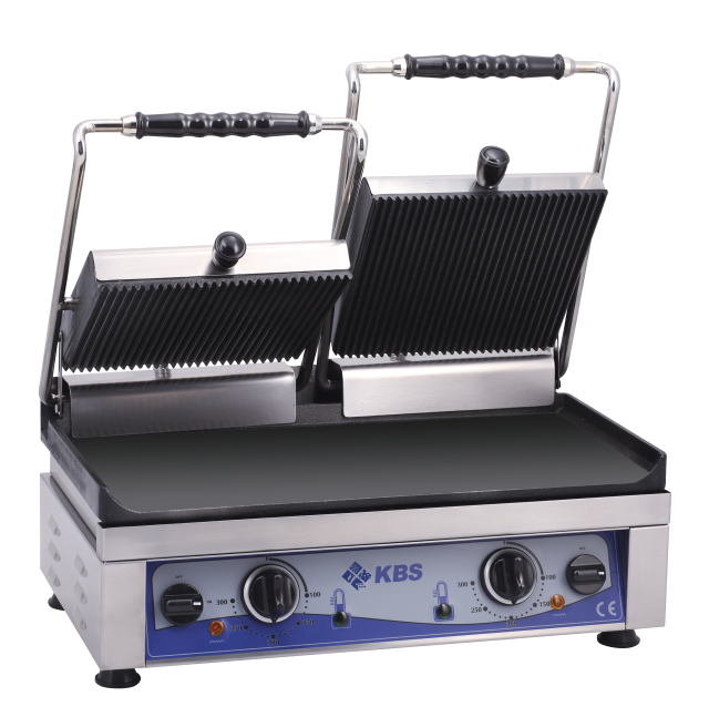 KBS Gastrotechnik Kontaktgrill Grillfläche 52x24 cm oben gerillt & unten glatt 2 Heizzonen