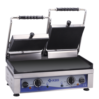 KBS Gastrotechnik Kontaktgrill Grillfläche 52x24 cm oben gerillt & unten glatt 2 Heizzonen