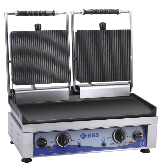KBS Gastrotechnik Kontaktgrill Grillfläche 52x24 cm oben gerillt & unten glatt 2 Heizzonen