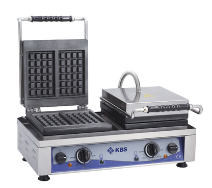 KBS Gastrotechnik Waffeleisen mit 2 festen Backplatten für 4x Waffeln 10x17x1,5cm
