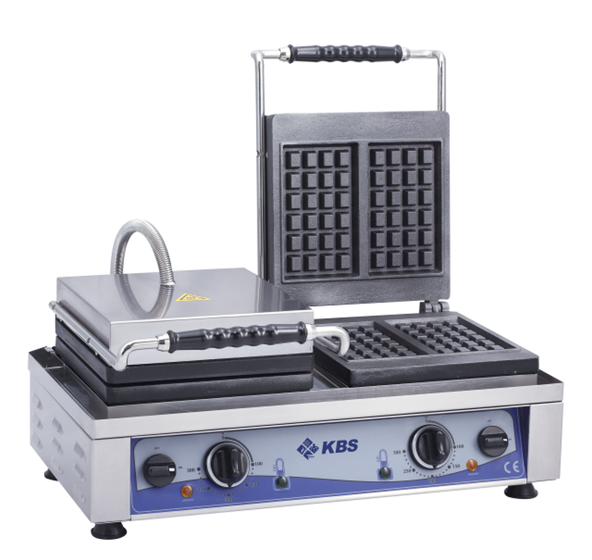 KBS Gastrotechnik Waffeleisen mit 2 festen Backplatten für 4x Waffeln 10x17x1,5cm