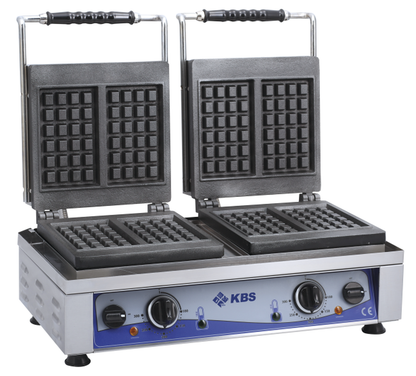 KBS Gastrotechnik Waffeleisen mit 2 festen Backplatten für 4x Waffeln 10x17x1,5cm