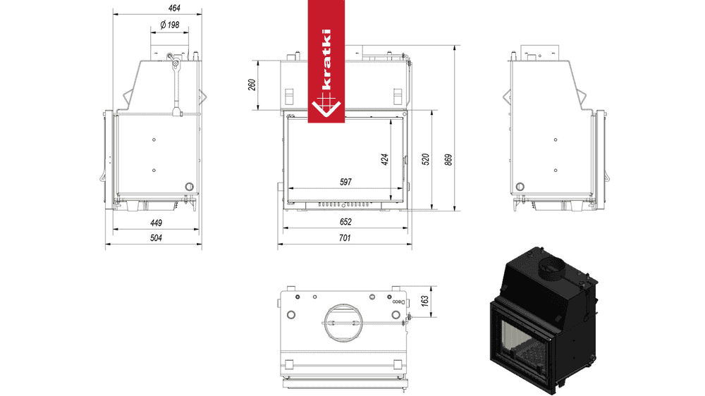 Kratki Wasserführender Kamineinsatz KRATKI ZUZIA DECO 12 kW Ø 200 Montageset