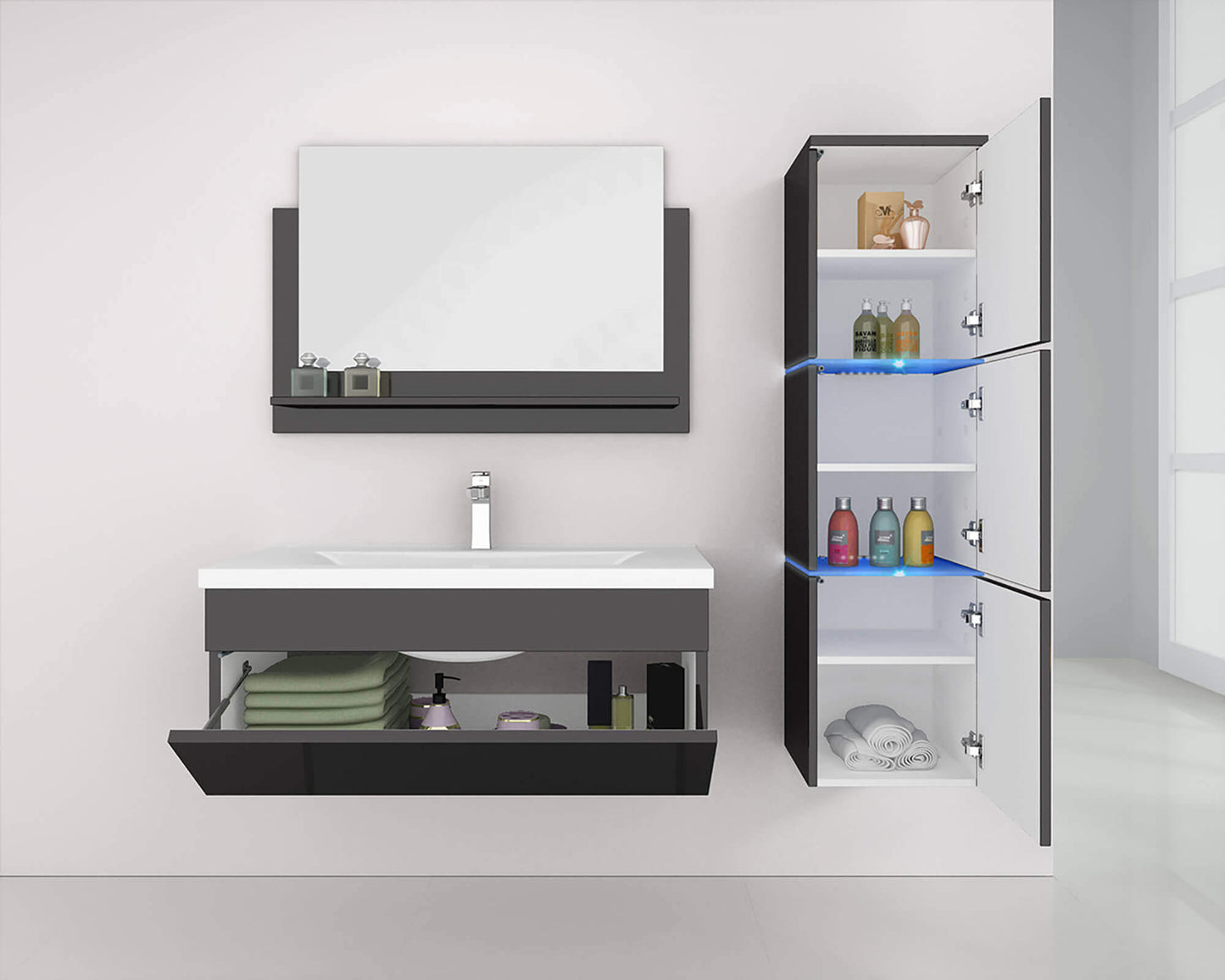 Home Deluxe Badmöbel Komplettset WANGEROOGE BIG XL - Schwarz Made in Germany