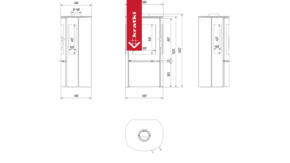 Kratki Kaminofen aus Stahl KRATKI FALCON VIEW Ø 150 10 kW mit Türfeder