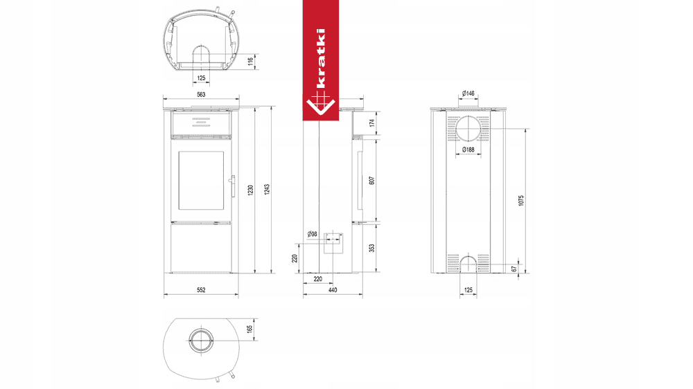 Kratki Kaminofen aus Stahl KRATKI FALCON W Ø 150 10 kW Mit Türfeder