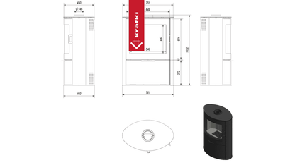 Kratki Kaminofen aus Stahl KRATKI AB S/2 Ø 150 10 kW mit Türfeder