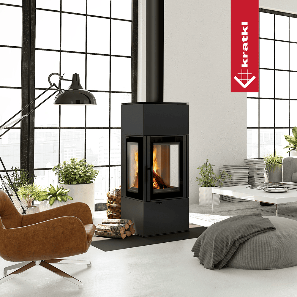 Kratki Kaminofen aus stahl KRATKI THOR VIEW Ø 150 8 kW mit Türfeder