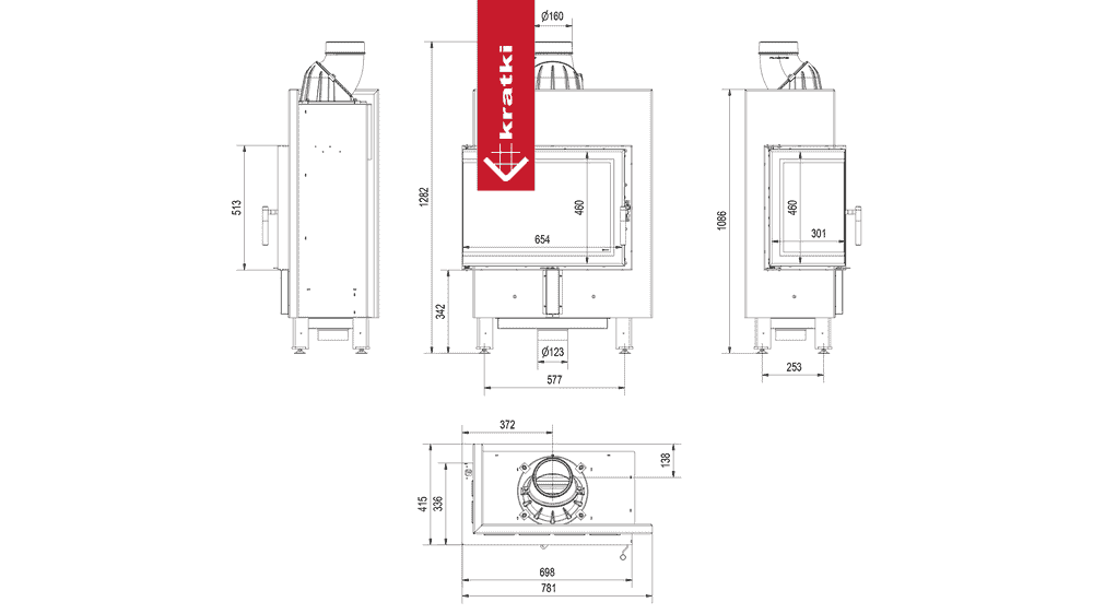 Kratki Kamineinsatz aus Stahl KRATKI LUCY SLIM links 8 kW Ø 160 mit Türfeder