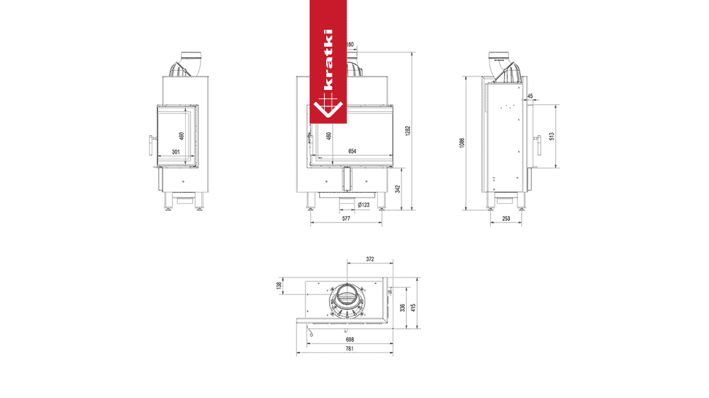 Kratki Kamineinsatz aus Stahl KRATKI LUCY SLIM rechts 8 kW Ø 160 mit Türfeder
