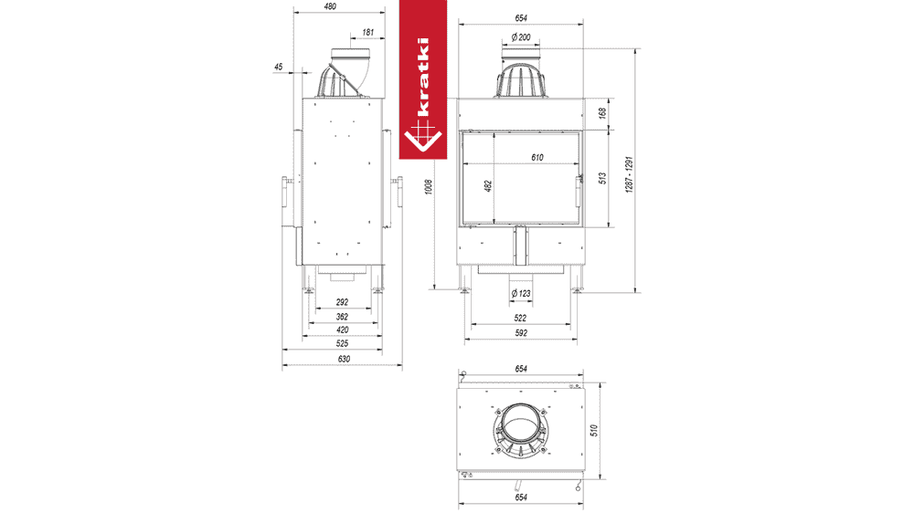 Kratki Kamineinsatz aus Stahl KRATKI LUCY TUNNEL 12 kW Ø 200 mit Türfeder